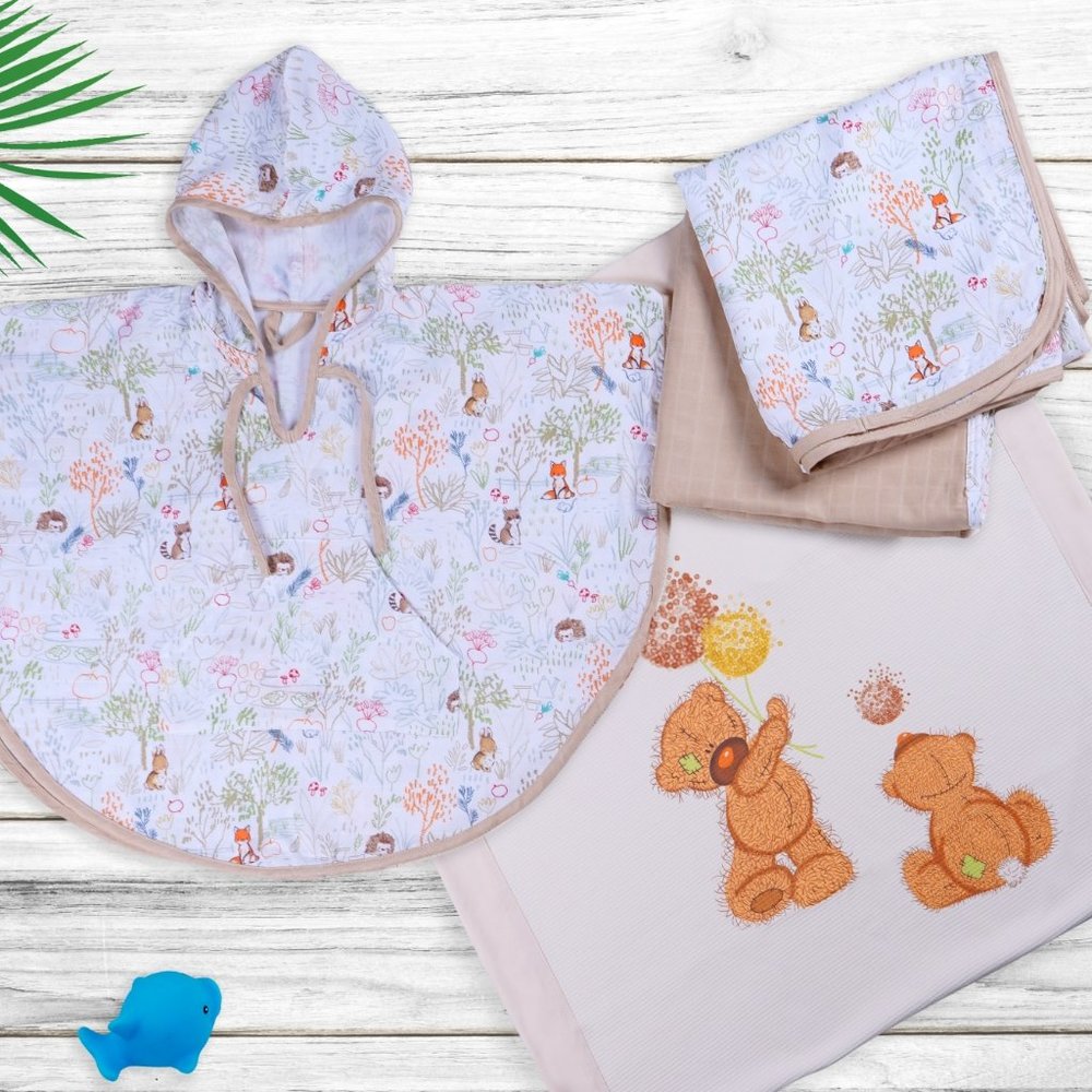 Baby poncho hoodie Woodland Turkish organic Cotton